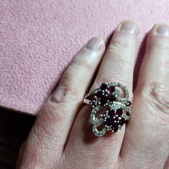 JTV Raspberry Rhodolite Sterling Silver Zircon Ring - Picture 5 of 9